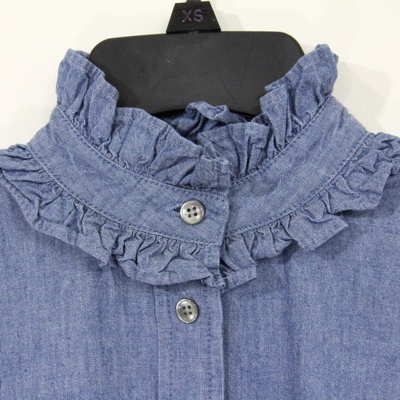 J Crew Chambray Shirt New Women Button Front sz 00 Long Sleeves - Picture 7 of 8